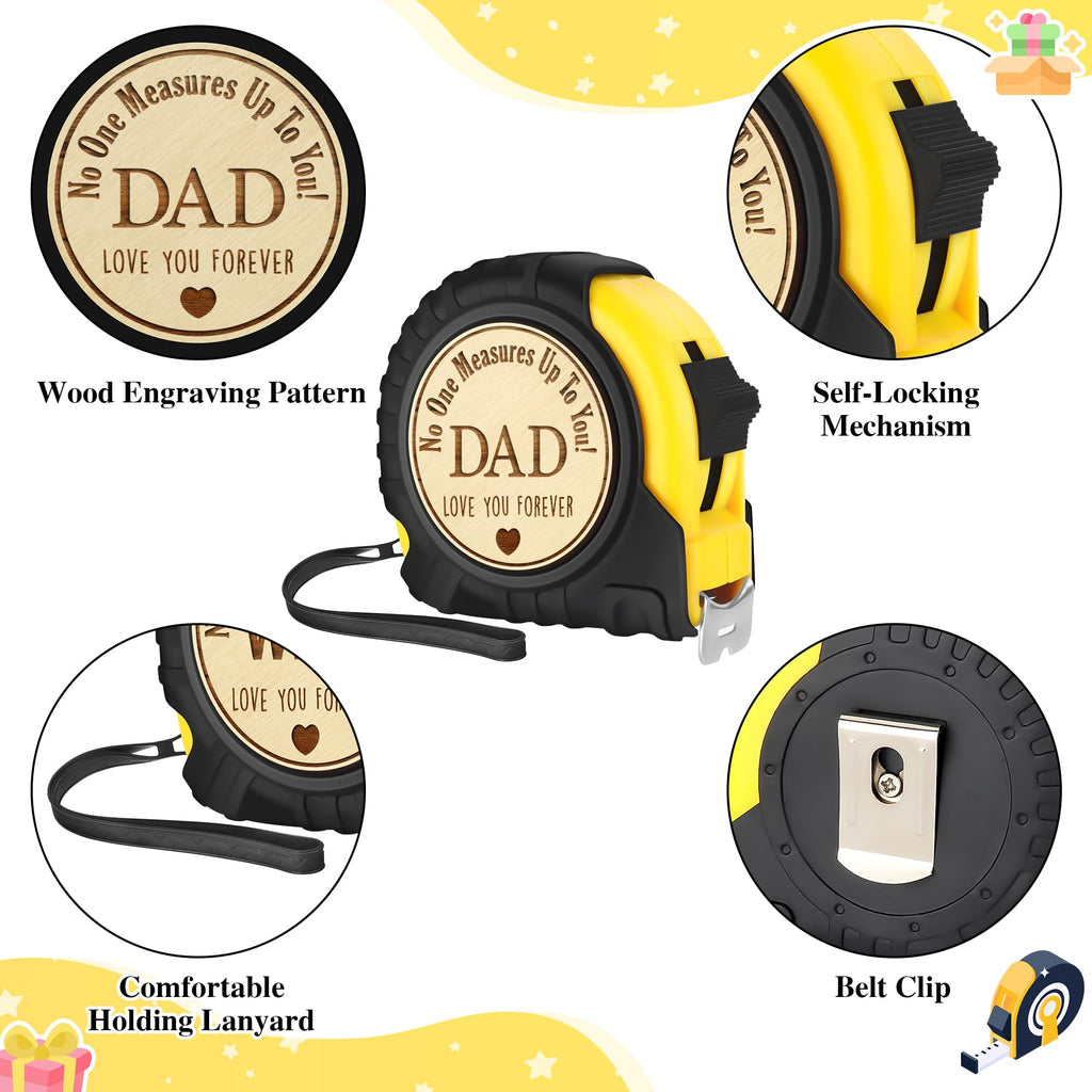 Fathers Day Birthday Gift for Dad, Dad Gifts from Son Daughter, Gift for Best New Daddy Father in Law Presents Useful Stuff, Tool Woodworker Carpenter Gift, Engraved Tape Measure 25 FT