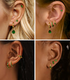 6 Pairs Emerald Green 14K Gold Plated Hoop Stud Earrings Stacks for Women