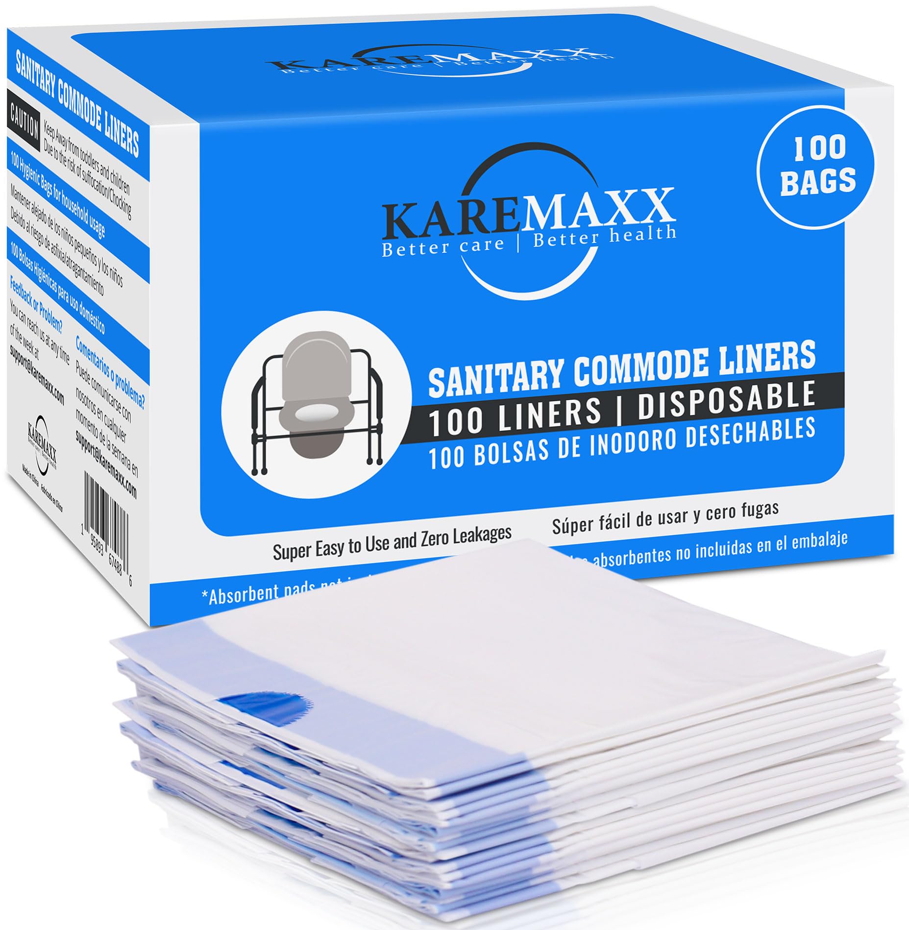 100 Bedside Commode Liners Bags for Commode Toilet - Leak Proof & Odorless Potty Liners for Portable Potty Chair Liners - Potty Bags for Portable Toilet Bag - Bedside Toilet Liners Disposable Adult