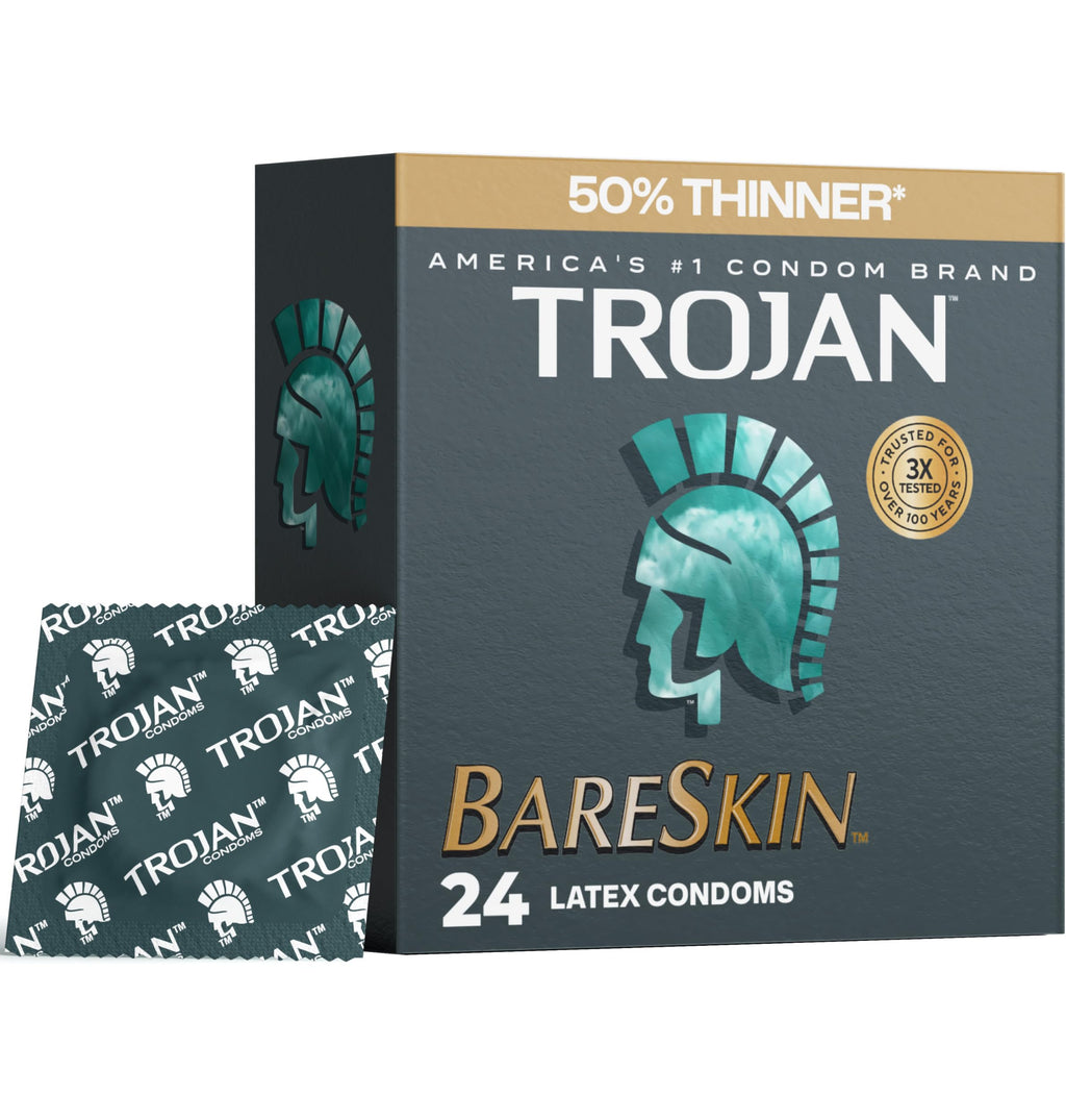 Trojan Bareskin Latex Lubricated Thin Condoms for Men, 24 Count