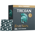 Trojan Bareskin Latex Lubricated Thin Condoms for Men, 24 Count