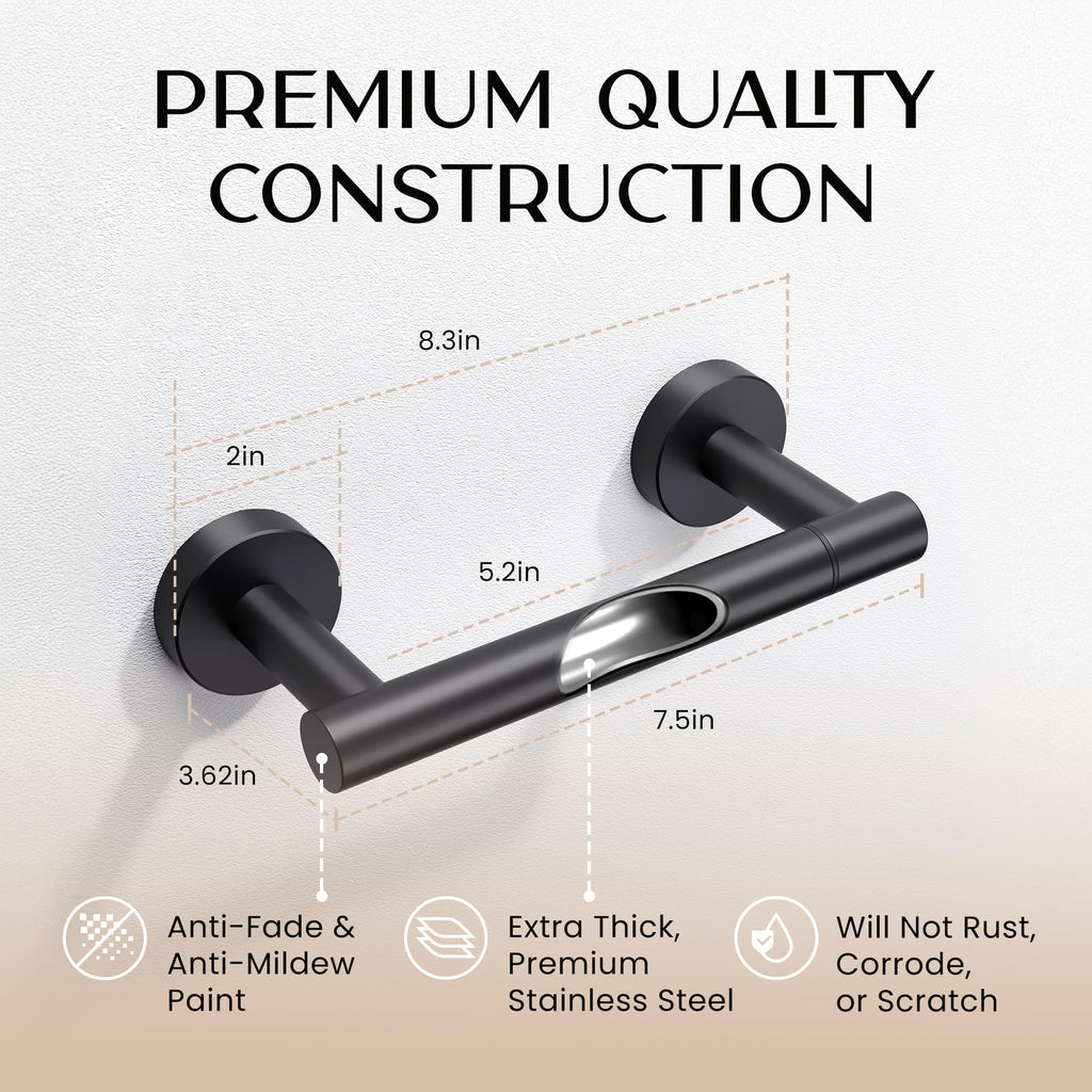 Day Moon™ - Toilet Paper Holder - Modern Roll Holder for Bathroom - 1 Pack - Wall Mount - Classic, Black