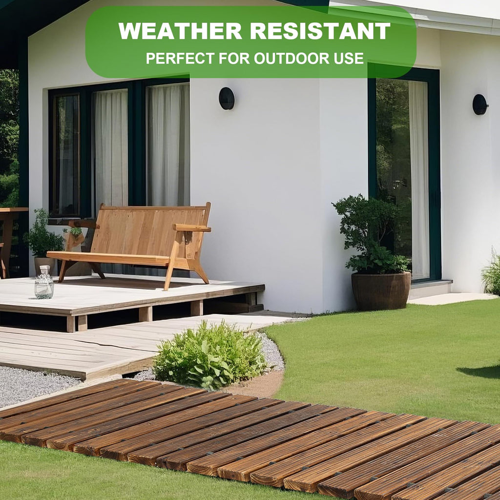 LINSHRY 12FT Wooden Garden Pathway, Outdoor Roll Out Decorative Garden Walkway, Weather-Resistant Non-Slip Hardwood Pathway for Garden, Backyard, Beach, Wedding Party Pathways(Dark Brown)