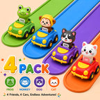 Press to Go Cars for Toddlers 1-3, 4-Pack Animal Toys for 1 Year Old Boy