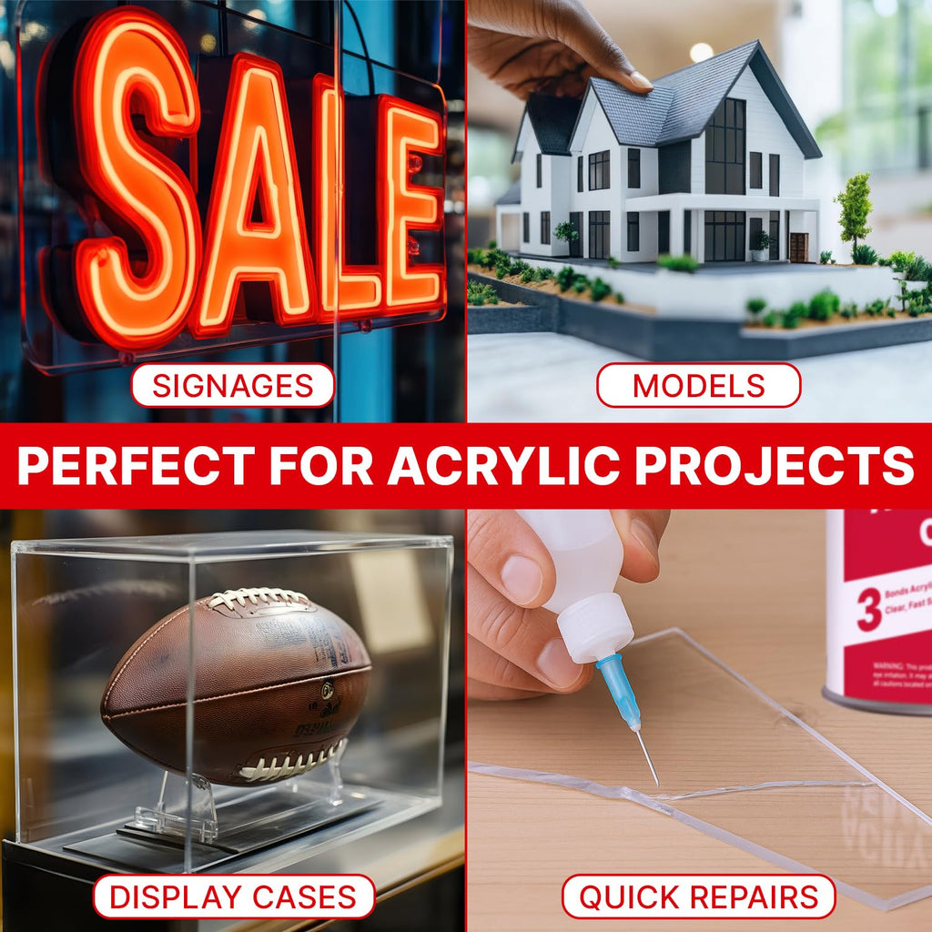 Acrylic Bonding Cement with Applicator Bottle 4 oz, Clear Adhesive for Plexiglass and Plastic Sheets, Fast-Setting Glue