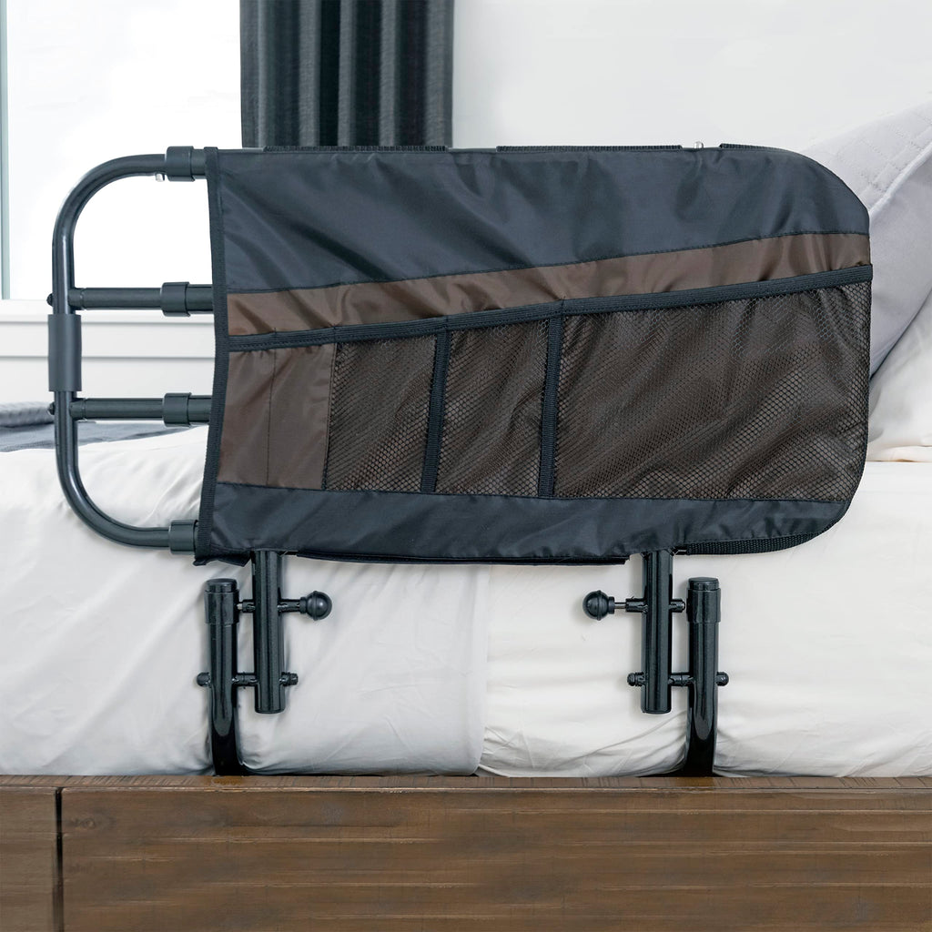 Stander EZ Adjust Bed Rail, Adjustable Senior Bedrail and Safety Assist Railing for Elderly Adults with Organizer Pouch, ASTM Safety Approved Guard-Rail, Black