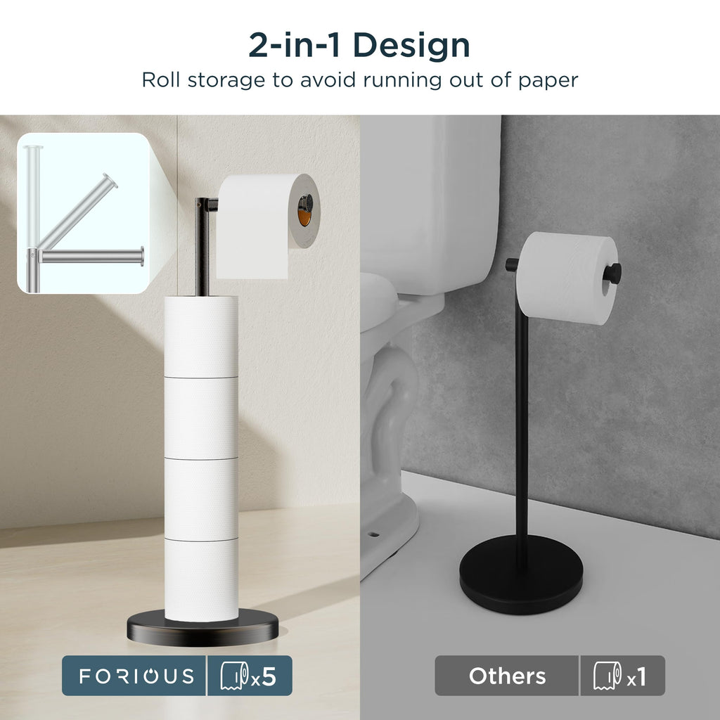 FORIOUS Toilet Paper Holder Stand, Modern Freestanding Tissue Roll Holder for Bathroom, Durable SUS 304 Stainless Steel and Weighted Base Toilet Paper Stand, Storage for 4 Rolls, Oil Rubbed Bronze