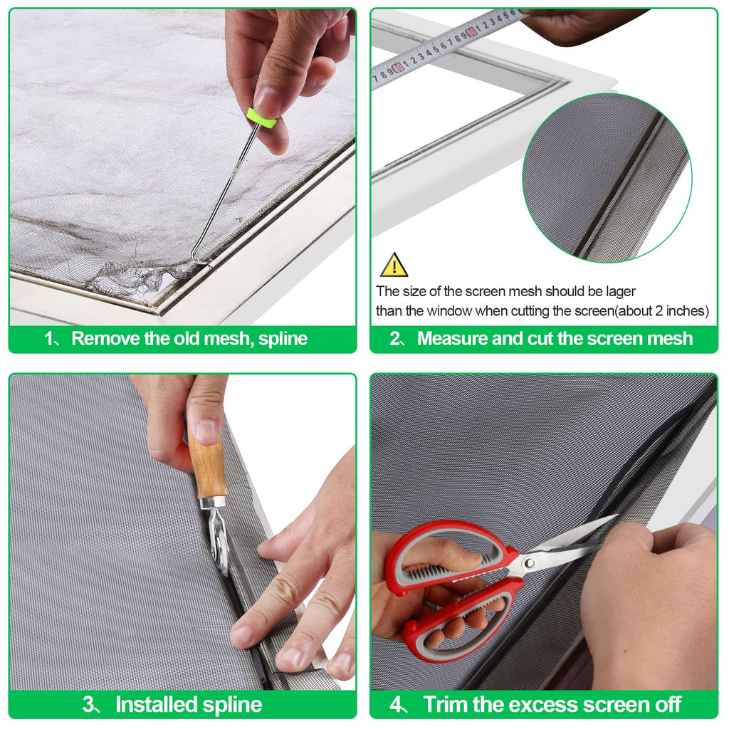 QWR Pet Proof Window Screens and Screen Door Replacement Kit, 59"x106" Durable High Hardness Vinyl Coated Polyester-Screen Repair Kit for Sliding Door,Patio and Windows.(Folded Package with Tool Kit)