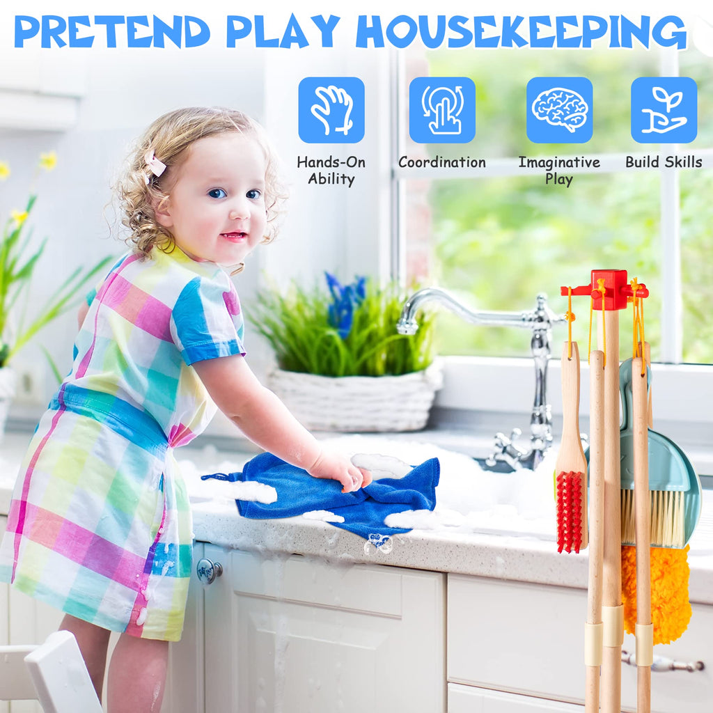 WOODMAM Wooden Kids Cleaning Set, Toddler Cleaning Toys with Broom and Mop