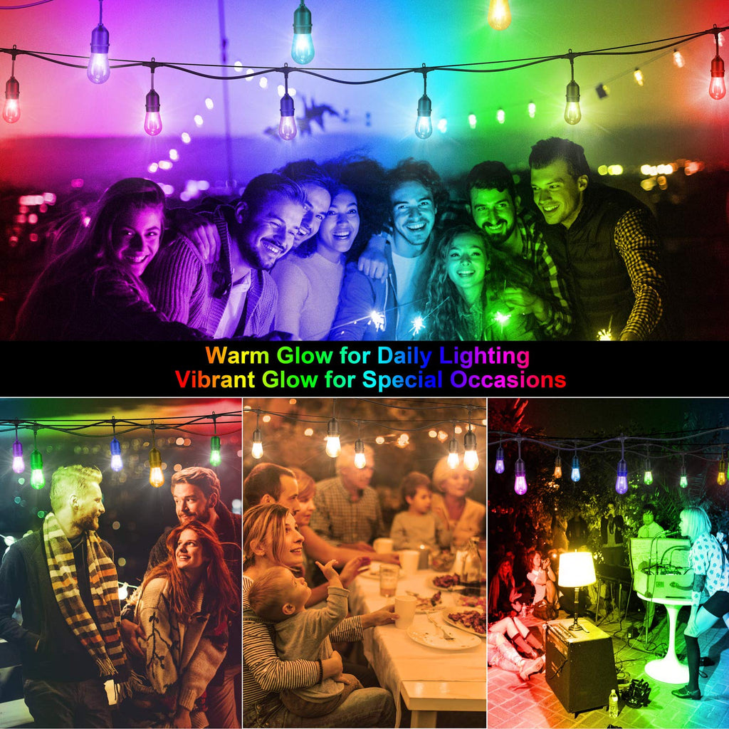 Mlambert 48FT Outdoor Patio RGB Cafe String Lights with Remote, Black