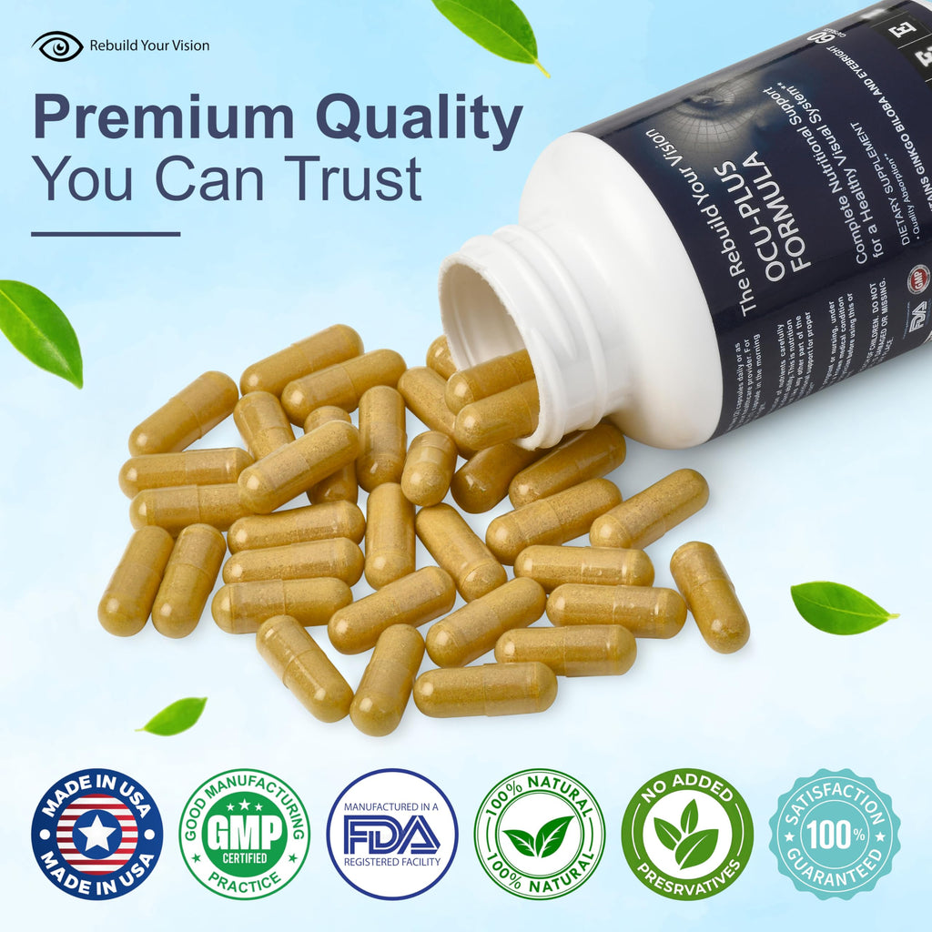 Rebuild Your Vision Ocu-Plus Formula – Eye Health Supplement with Lutein & Zeaxanthin – Supports Visual Clarity, Night Vision & Macular Health – with Bilberry, Ginkgo Biloba & NAC – 60 Capsules