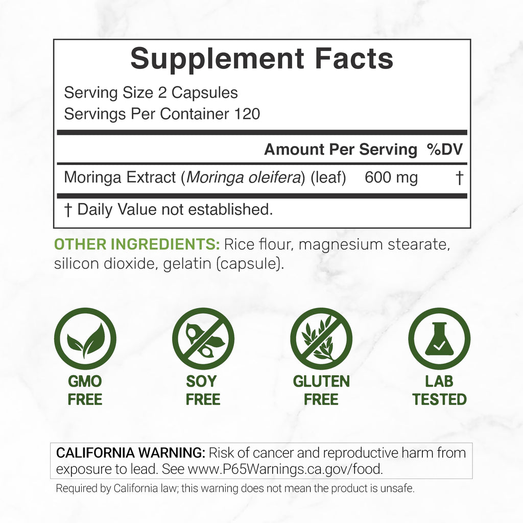 Moringa Capsules 240 Capsules – 4 Month Supply – Maximum Potency Pure Moringa Leaf Extract – Complete Green Superfood Supplement for Energy, Skin & Immune Health Support*
