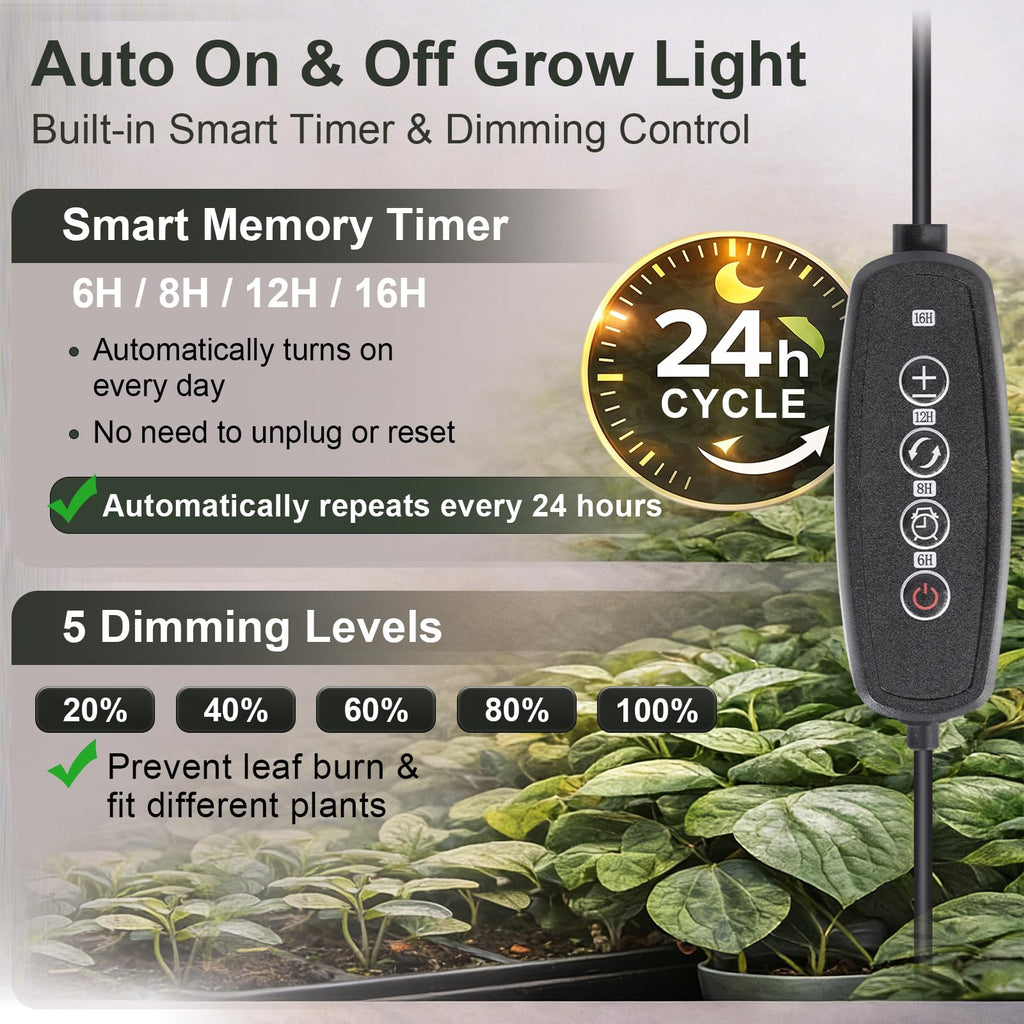 LBW Grow Light with Stand for Indoor Plants, Adjustable Height up to 68", Full Spectrum Grow Light for Large & Tall Plants, Auto Timer 6/8/12/16H, 5-Level Dimmable, 3 Lighting Modes