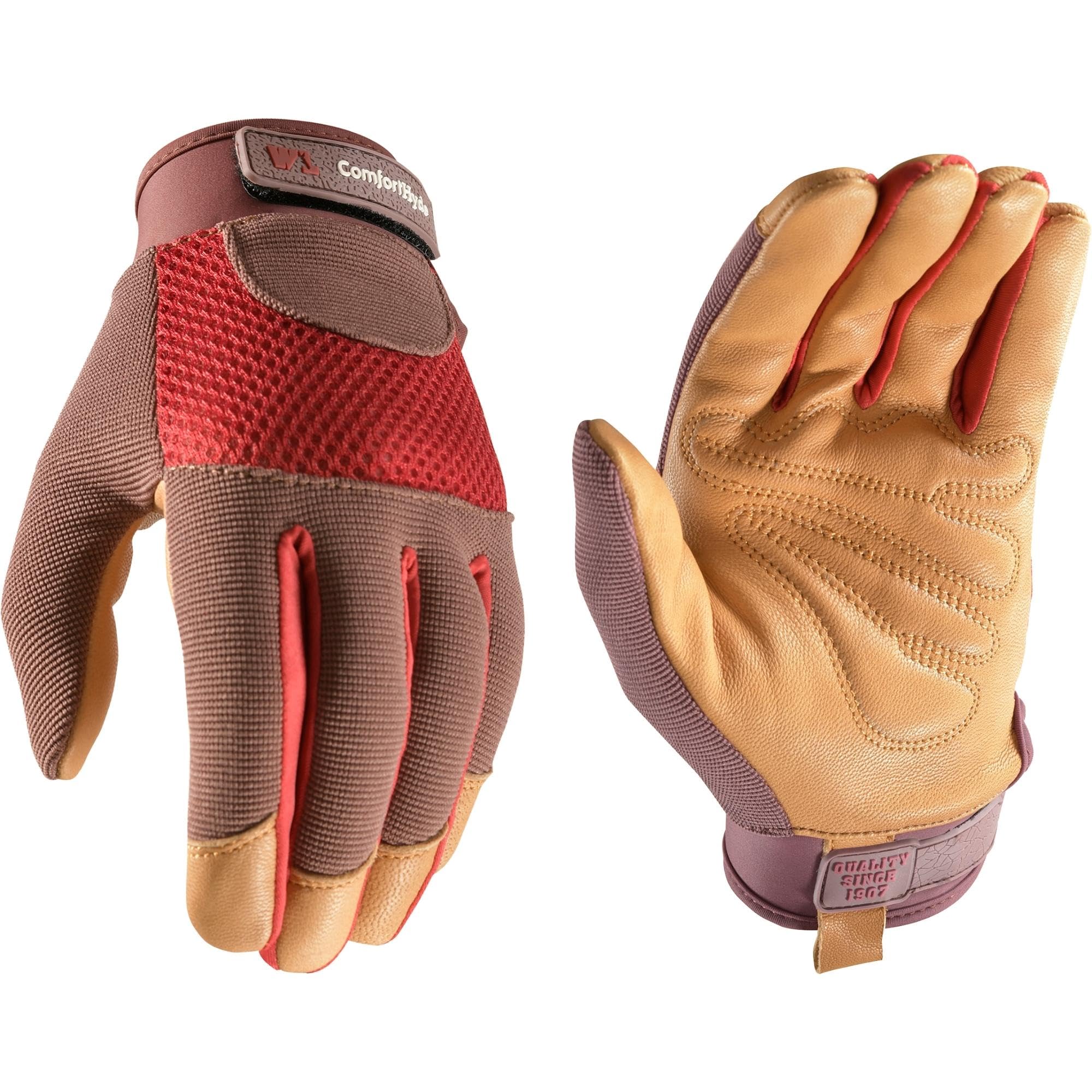 Wells Lamont Women's Breathable ComfortHyde Leather Hybrid Work Gardening Gloves, Medium (7872M)