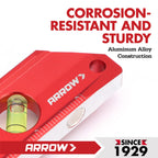 ARROW 8-Inch Torpedo Level, Magnetic Level Tool with 0°/30°/45°/90° Bubbles, Top-view Windows, Aluminium Alloy Frame, Dual Metric and SAE Scales