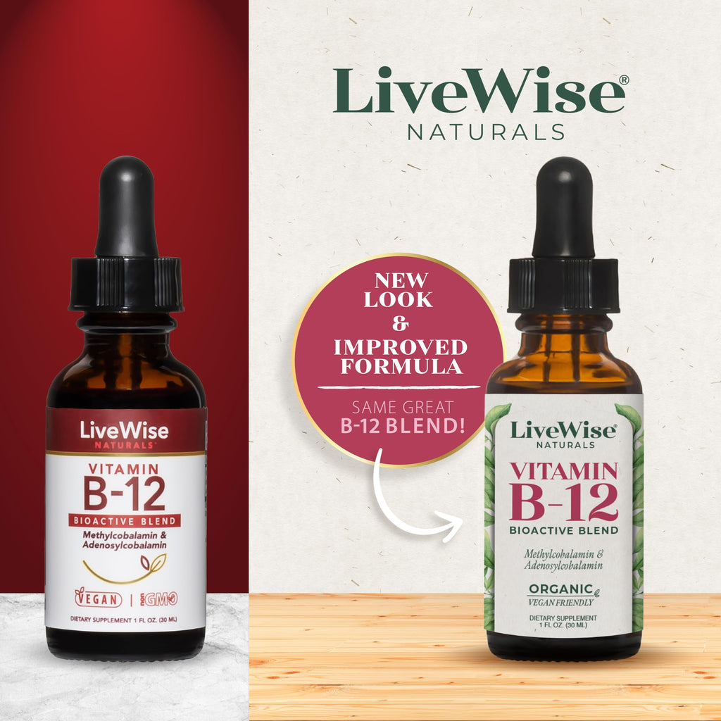 Organic Vitamin B12 1000 mcg Sublingual Liquid Drops For Adults, 6 Months Supply 1 oz, Methylcobalamin & Adenosylcobalamin - Bioactive Blend for Energy, Clarity & Focus - Vegan, Non-GMO, Unflavored