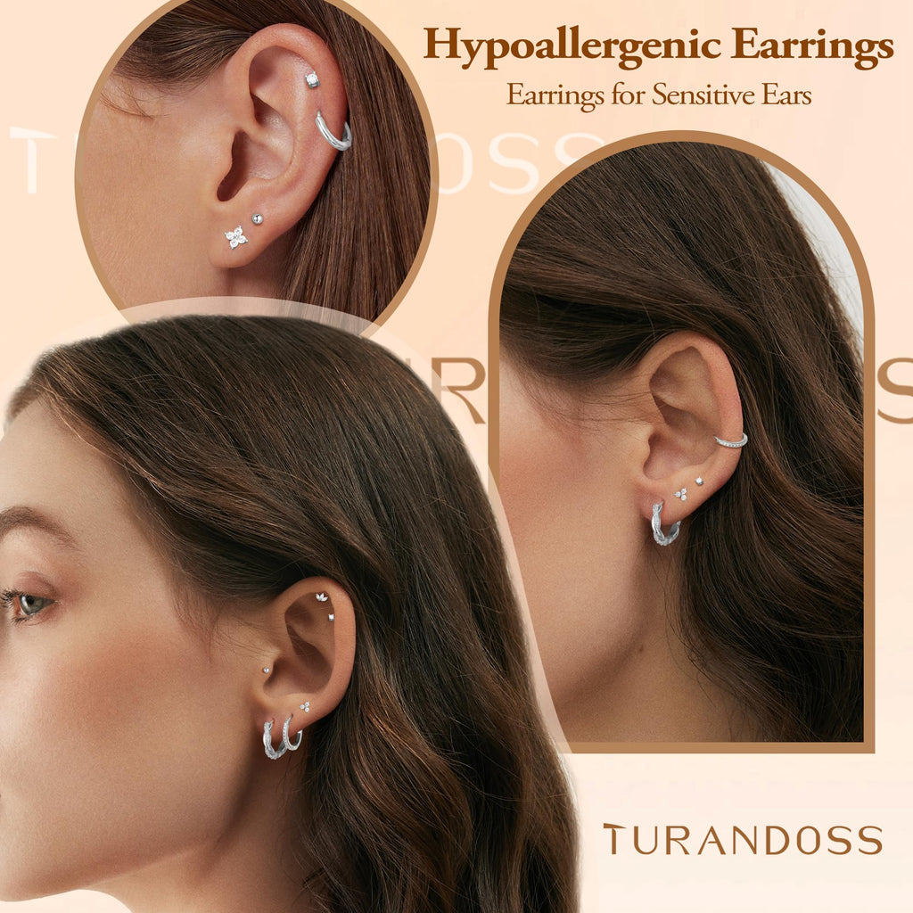 Turandoss 8 Pairs Hypoallergenic Silver Hoop Earrings for Women Trendy