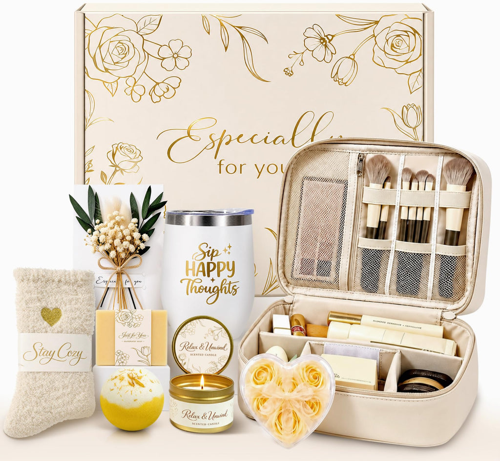 BodyRefresh Birthday Gifts for Women, Christmas Self Care Spa Gift Basket with Empty Makeup Bag, Thinking of You Care Package Gift Box, Get Well Soon Gifts for Women, Mom, Friend, Sister, Gift Set