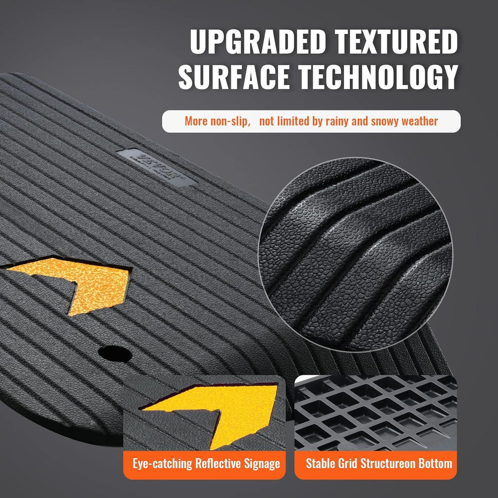 VEVOR 3" Rise Rubber Threshold Ramp, 35.6" Wide Wheelchair Ramp Doorway, Natural Curb Ramp, 33069Lbs Load Capacity, Non-Slip Textured Surface Rubber Curb Ramp for Wheelchair and Scooter