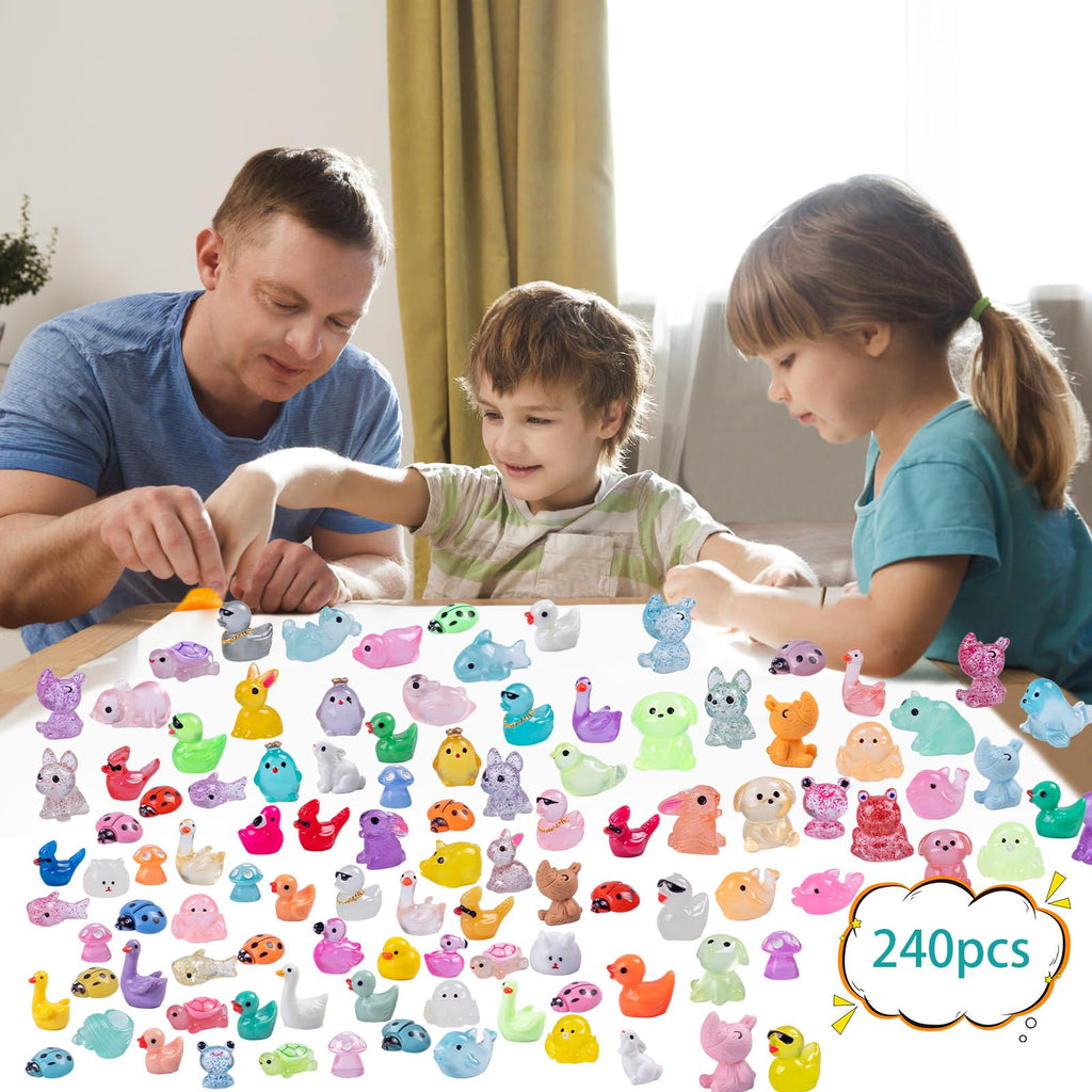 Teenzee 240 Pcs Mini Resin Animals Variety Tiny Animals Figures Miniature Little Small Animal Figurines Bulk for Micro Fairy Garden Landscape Accessories Hide Crafts Decor Aquarium