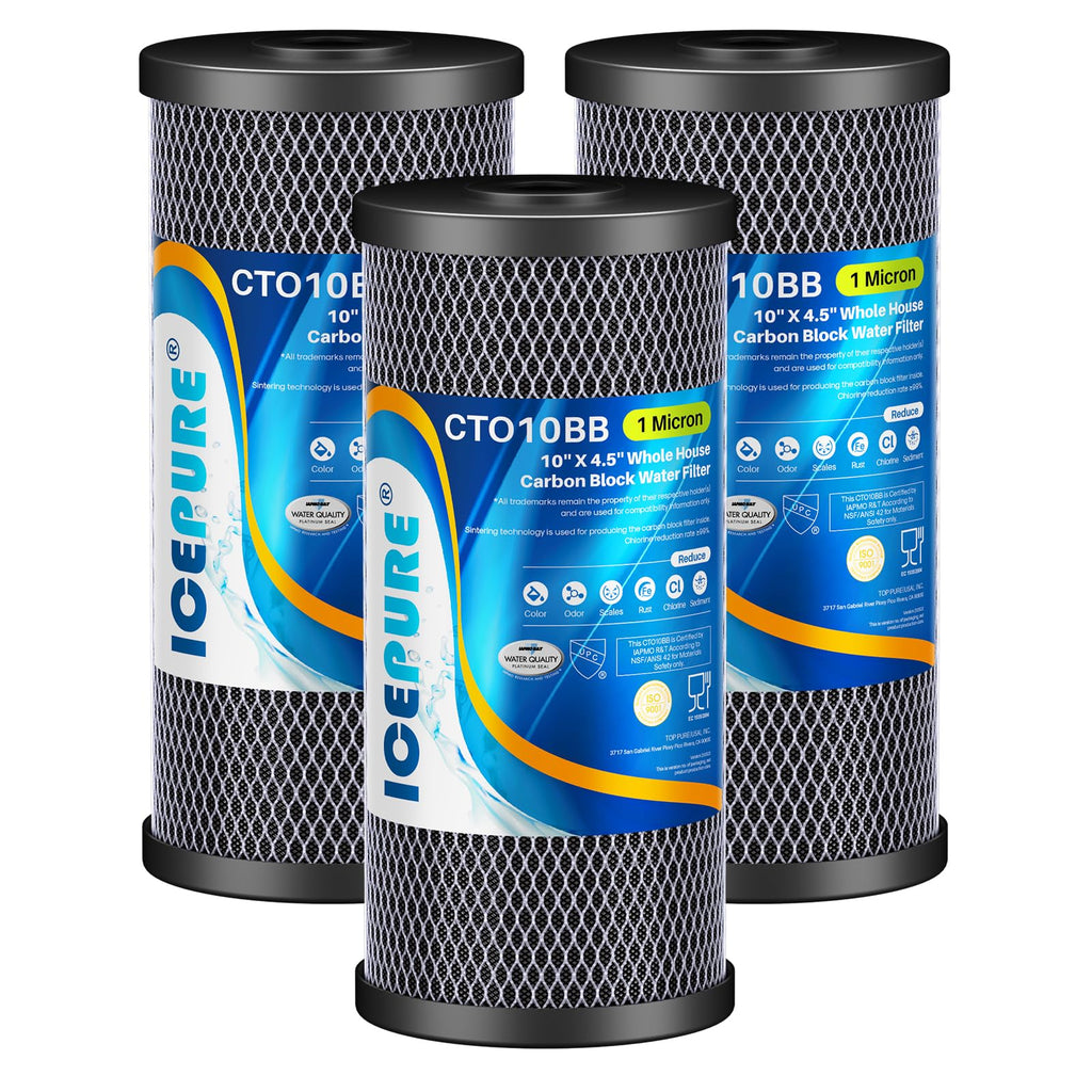 ICEPURE 10"X4.5",1 Microns Whole House Sediment Activated Carbon Water Filter Compatible with Dupont WFHDC8001,EP Series,EPM Series,CB-BB-10, GE FXHTC, GXWH40L, GXWH35F, GNWH38S, CTO10BB,3PACK