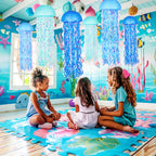 OBXT 10" Blue Hanging Jellyfish Paper Lanterns - Under the Sea Party & Mermaid Birthday Decorations, Baby Shower, Nautical Events, Ocean Theme Classroom & Beach Room Decor (Set of 6)