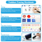 Handwriting Practice Book for kids, Toddlers Preschool Learning Activity 40 Pages Autism Educational Montessori Toys Learn Number Letters Shapes Animal & Sight Words Workbook with 8 Dry Erase Markers