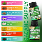 Cadane Wormwood Whole Cloves Black Walnut with Ginger, Garlic, Oregano, Fennel & Black Pepper | Digestive & Wellness Support | 120 Capsules – 60-Day