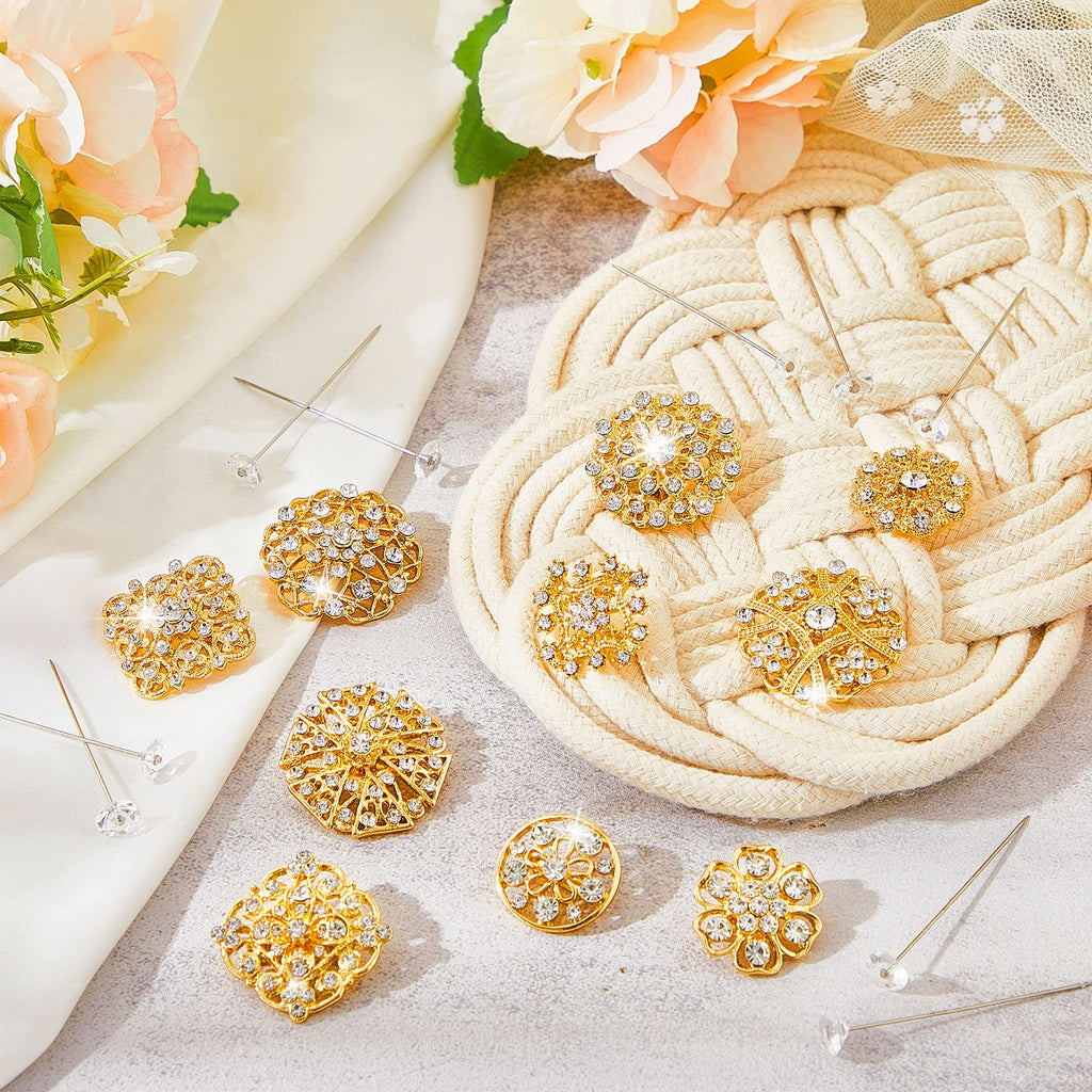 Kigeli 124 Pcs Rhinestone Bouquet Brooches Pins for Bridal Wedding,Gold