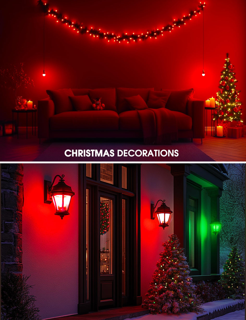 L LOHAS LED Red and Green Light Bulbs Outdoor 4 Pack, Red and Green Light Bulbs for Christmas Decoration, A19 9W, 720LM, E26 Base, Non-Dim