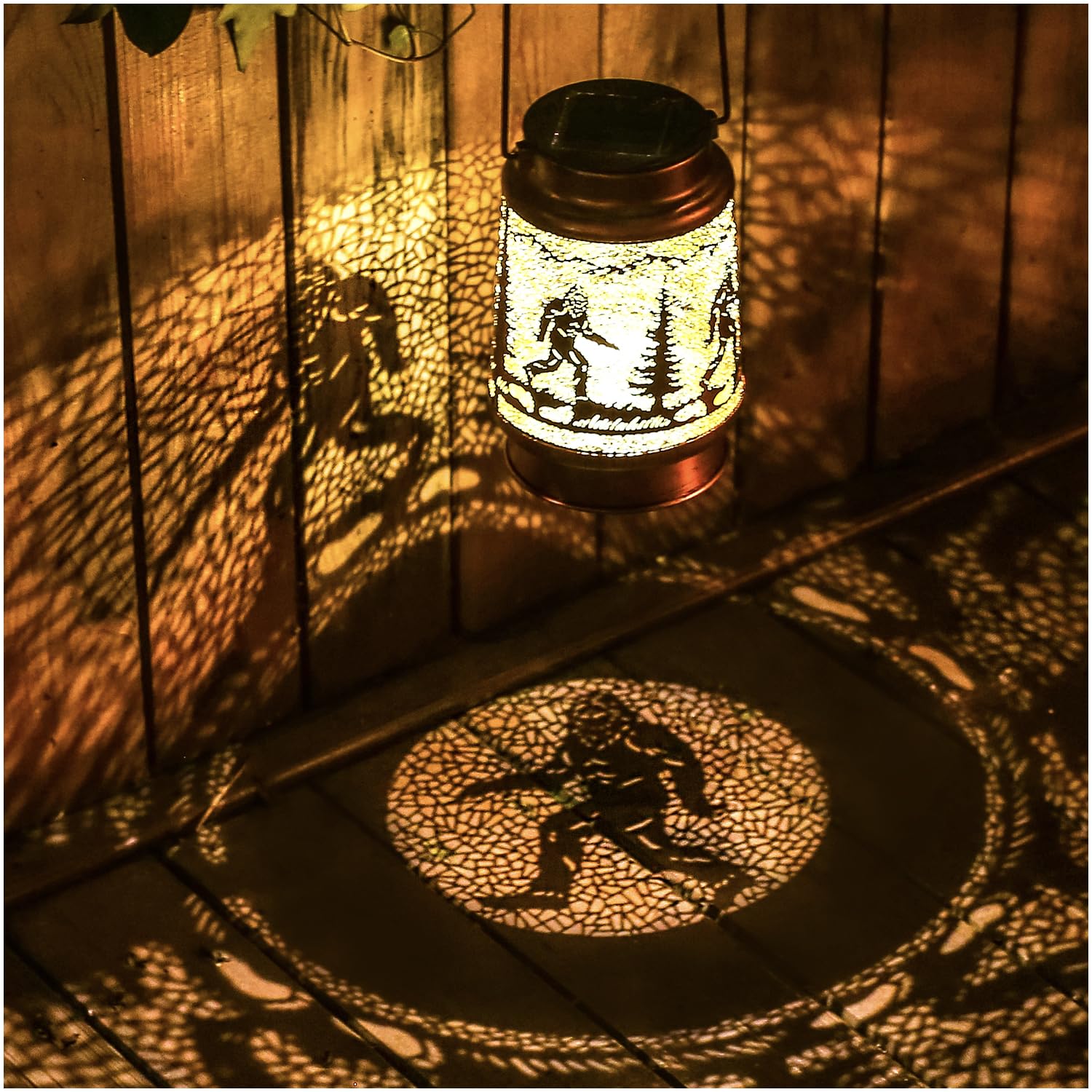 Bigfoot Solar Lanterns Outdoor Waterproof Hanging Solar Lights Big Foot Sasquatch Gifts for Men Women Metal Decorative LED Lanterns for Yard, Patio, Lawn, Pathway, Landscape, Garden Decor