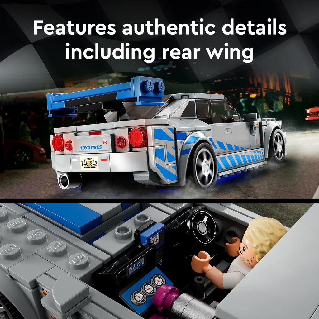 LEGO Speed Champions 2 Fast 2 Furious Nissan Skyline GT-R (R34), Race Car Toy Model Building Kit, Collectible with Racer Minifigure, 2023 Set for Kids, Boys and Girls Ages 9 and Up 76917