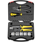 Vesmikit Crimping Tool Set 8PCS - Ratchet Wire Crimping Tool for Heat Shrink,Insulated Nylon,Non-Insulated,wire ferrules,Open Barrel Terminals,Solar Connectors - Crimper with 6 Interchangeable Die