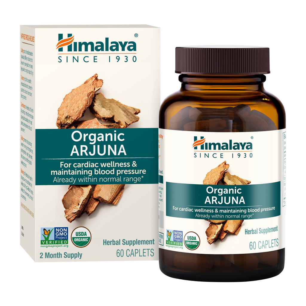 Himalaya Organic Arjuna, 60 Day Supply - Herbal Supplement Supporting Heart Health and Normal Blood Pressure - USDA Organic, Vegan, Non-GMO, Gluten Free, 700 mg, 60 Caplets