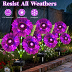 ANGMLN Solar Lights Outdoor Garden Decor, 5 Pack with 15 Purple Sunflower Lights, Solar Flowers Waterproof, Birthday Gifts for Mom Women, Outside Decorative Light for Landscape Yard Patio Lawn