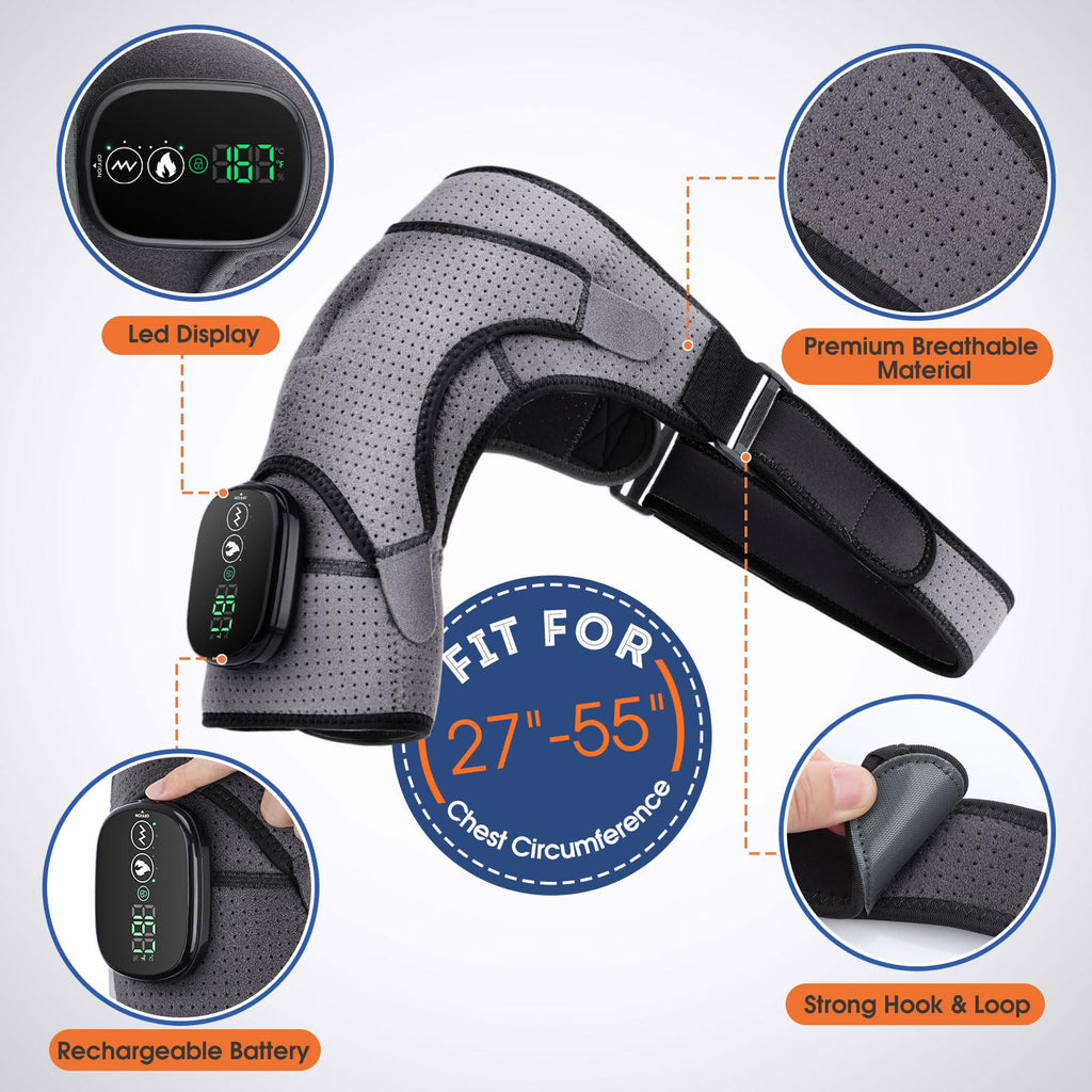 Cordless Shoulder Heating Pad, Heated Shoulder Wrap with Vibration, Shoulder Massager Heated Shoulder Brace for Women Men, FSA Approved Products