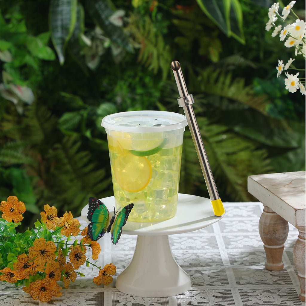 Lasnten 2 Pack Straw Puncher for Plastic Lids Lemonade Cups, Stainless Steel Straw Hole Puncher Punching Tools for Cafe Drinks Deli Container Squeezed Fresh Lemonade Stand Supplies (8.7 Inch,Yellow)