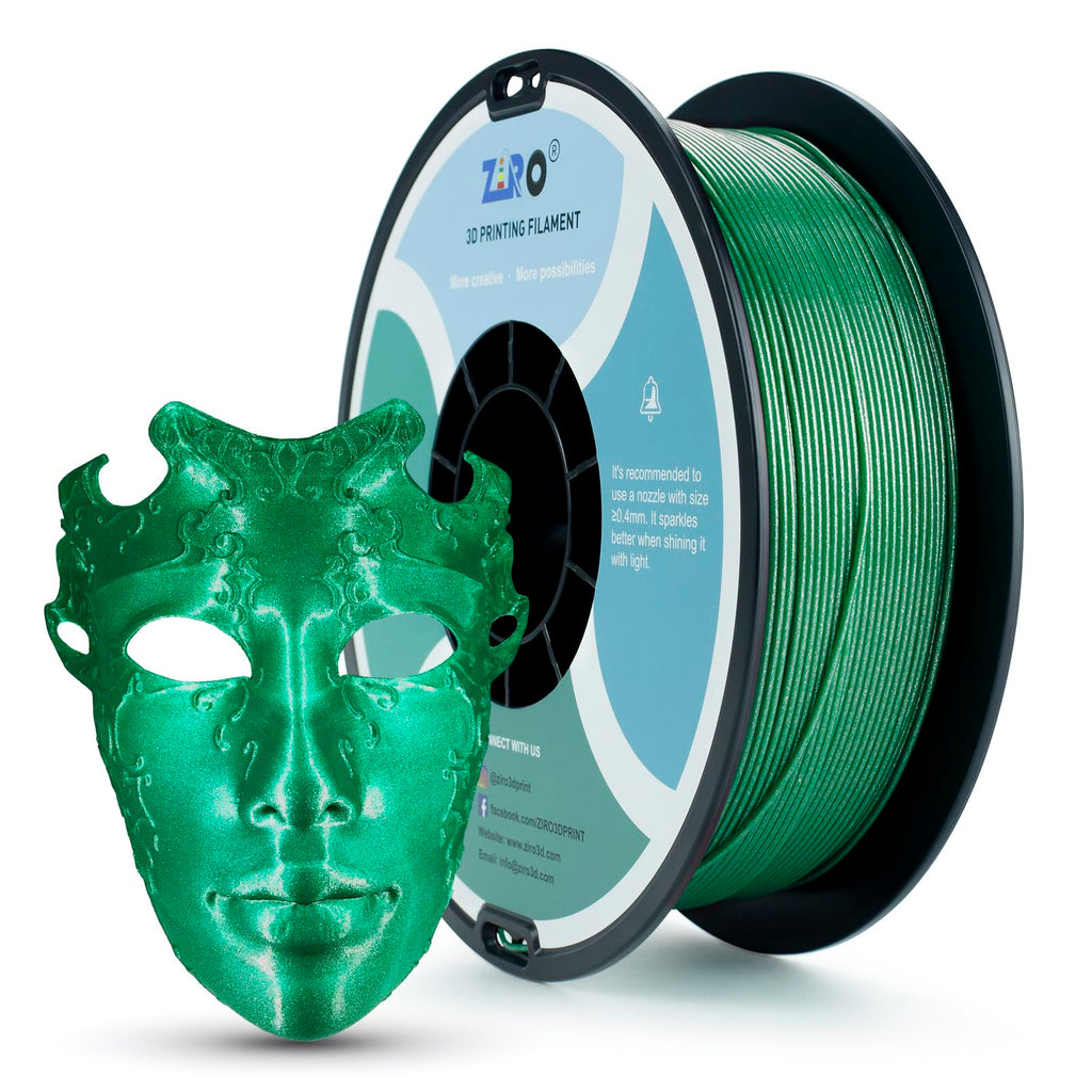 ZIRO Diamond Series Filament, 3D Printer Filament 1.75mm, Shiny Sparkle PLA with Glitter, Twinkling Neatly Wound 1kg/2.2lbs Spool, Fit Most FDM 3D Printers, Dimaond Green