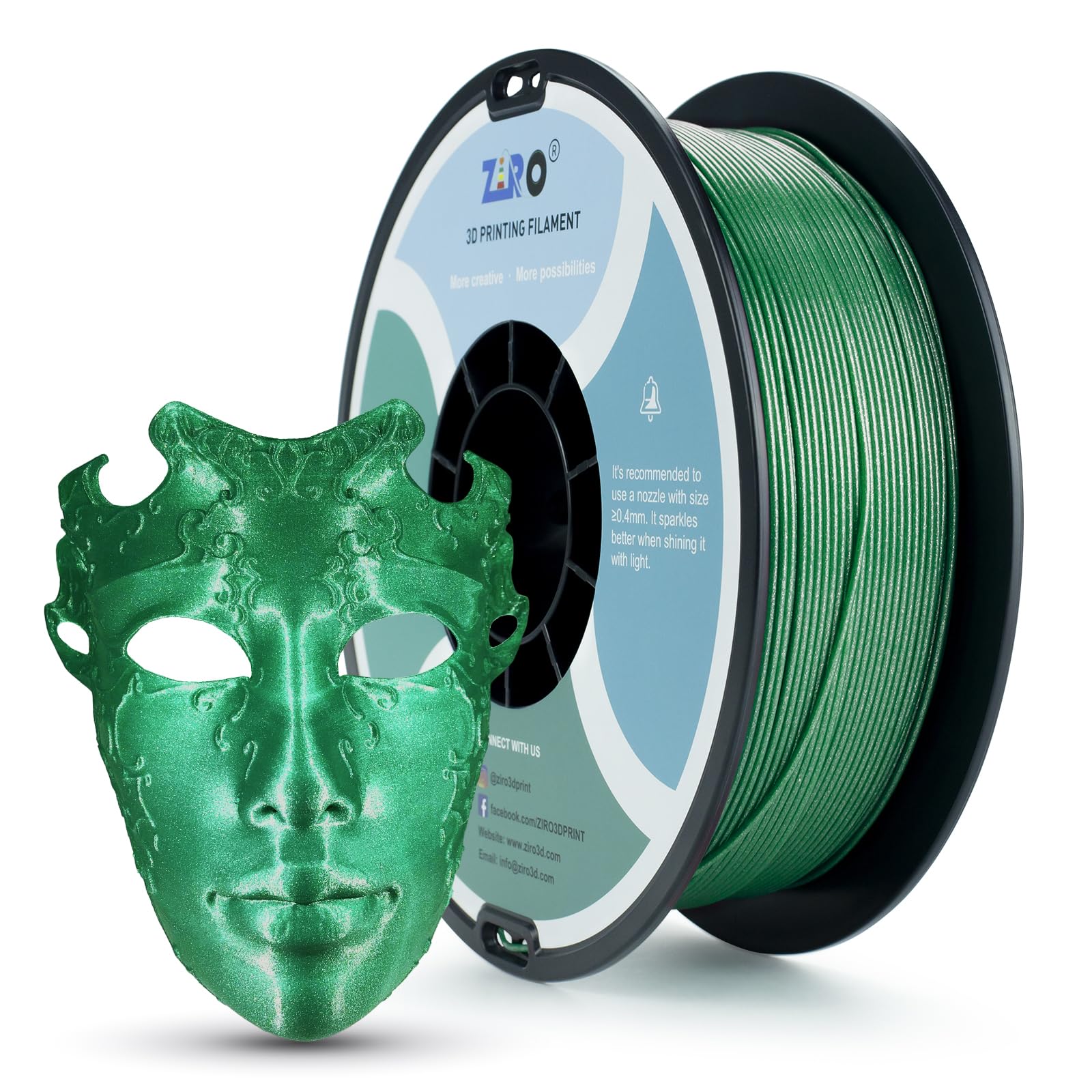 ZIRO Diamond Series Filament, 3D Printer Filament 1.75mm, Shiny Sparkle PLA with Glitter, Twinkling Neatly Wound 1kg/2.2lbs Spool, Fit Most FDM 3D Printers, Dimaond Green
