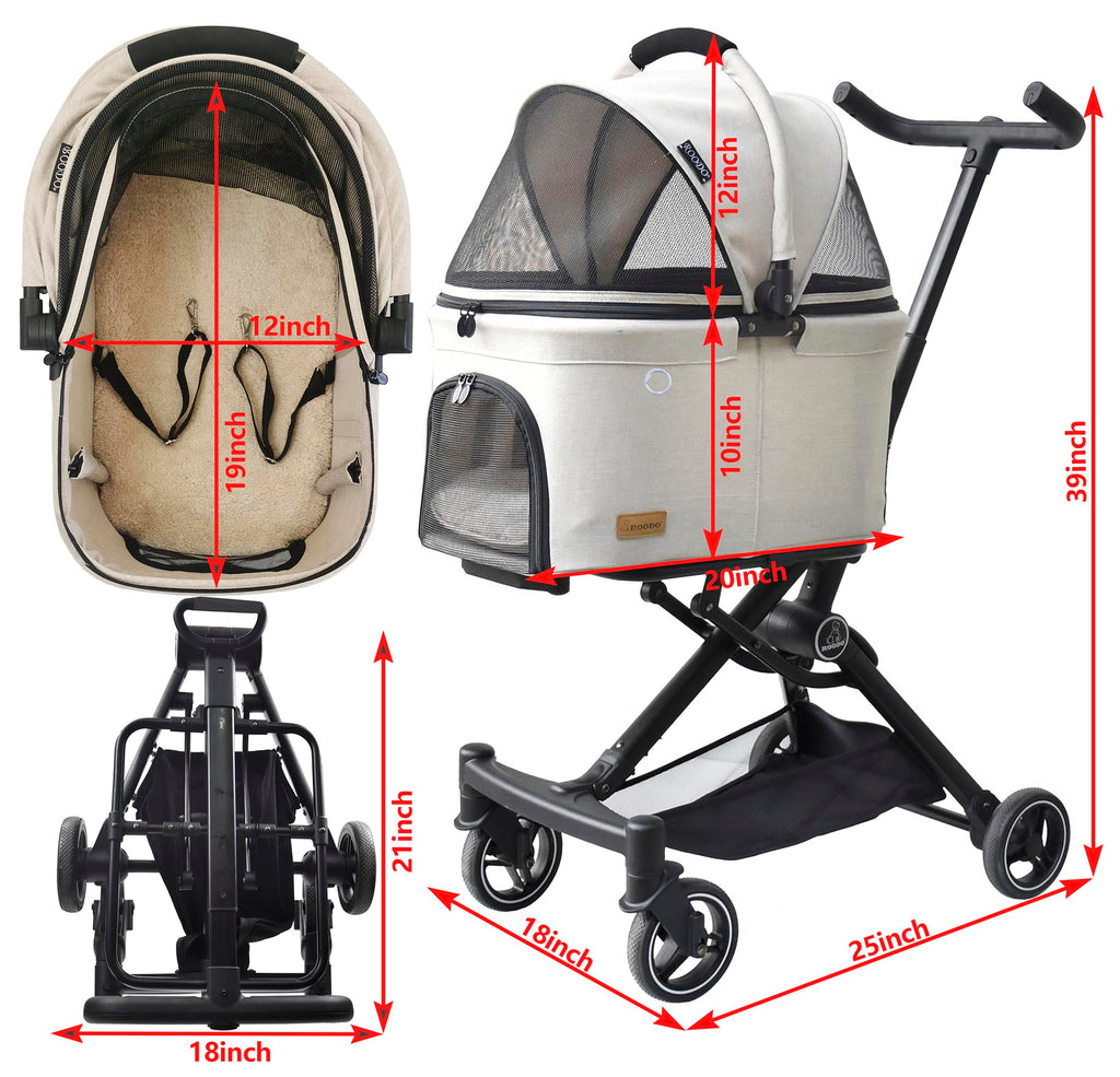 ROODO 2026 Upgraded Version 3 in 1 Dog Cat Stroller with Detachable Carrier Lightweight Folding Portable All Terrain Pet Travel System Puppy Kitty Doggie Bunny Stroller for 30lbs(Light Khaki)