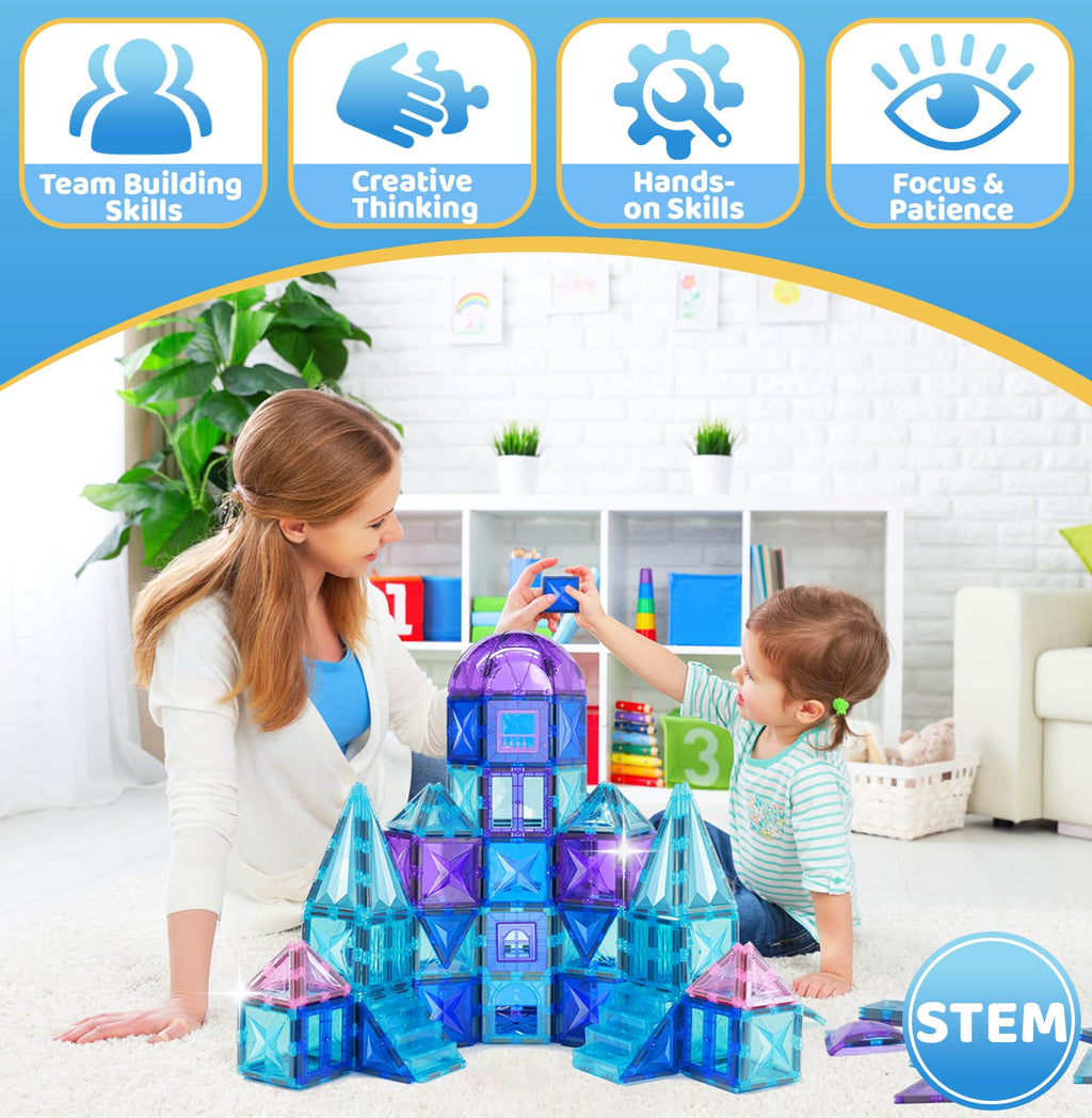 LionFuny 130PCS Magnetic Tiles, 3D Diamond Magnetic Blocks, Magnet Tiles for Kids Age 3-5 4-8 8-12, STEM Sensory Educational Magnet Toys for Kids Girls Boys Birthday Xmas Gifts