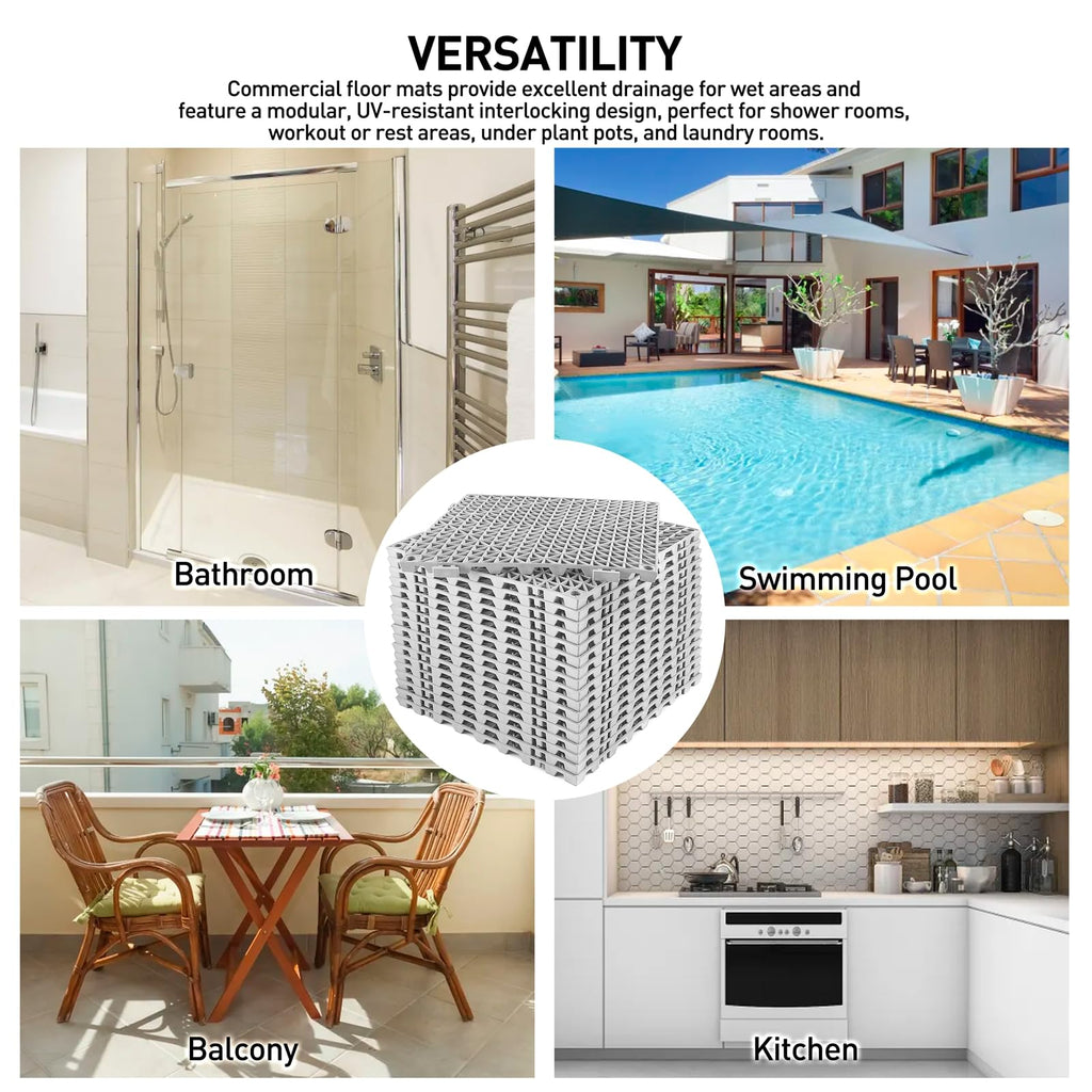 MAXWAVE 18 Pack 12" x 12" Modular Interlocking Floor Mats, Soft PVC Non-Slip Drainage Tiles, Splicing Rubber Cushion Flooring for Deck, Shower, Pool, Basement, Shed, Indoor and Outdoor Use