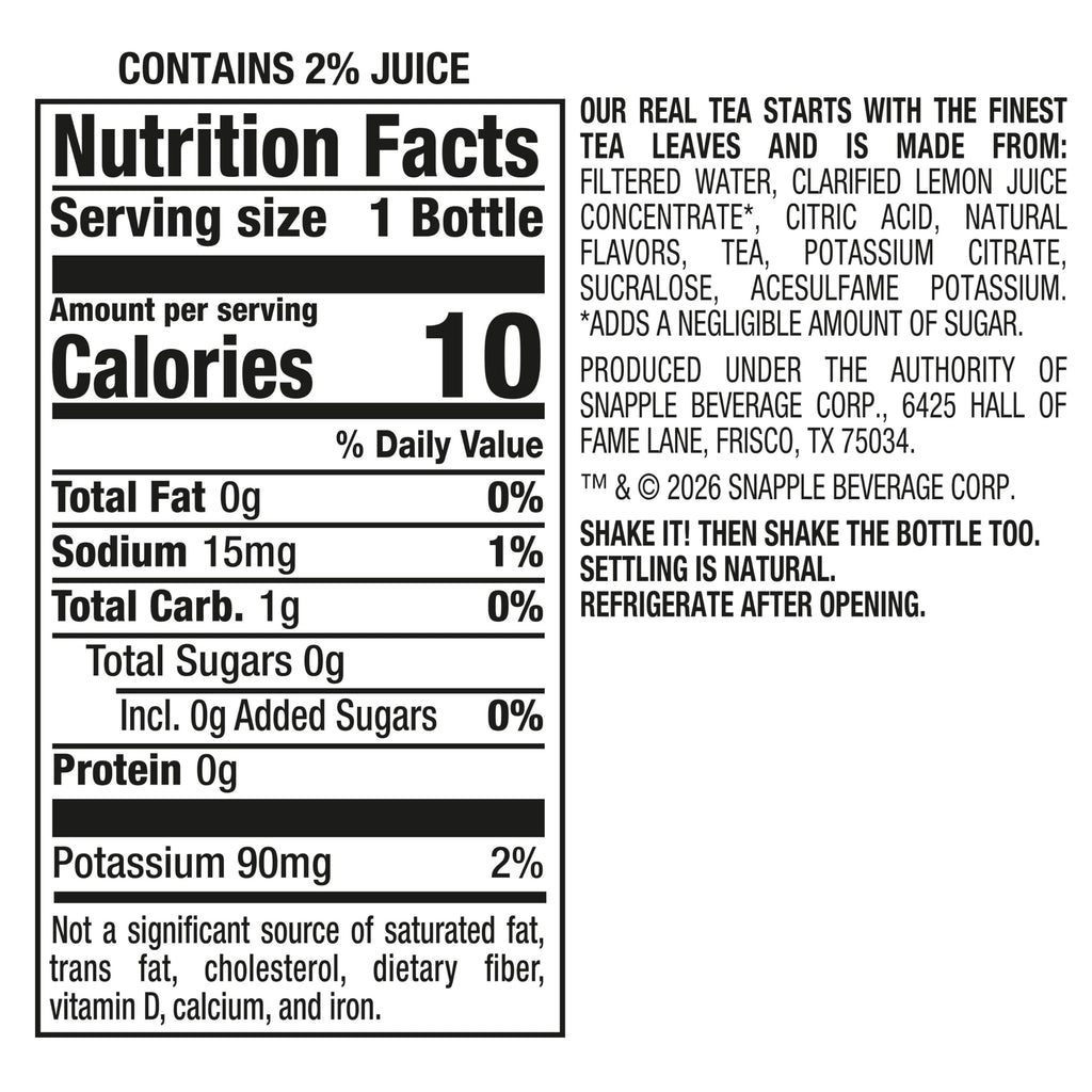 Snapple Zero Sugar Half 'n Half Lemonade Tea, 16 Oz Bottles, 12 Count