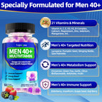 Fajeckma Mens Multivitamins Gummies for 40 Plus: Chewable Sugar Free Mens Multivitamins 40 Plus Gummy with Methylated B-Complex Omega-3 Magnesium CoQ10 Lycopene - Daily Vitamins for Men(120Count)