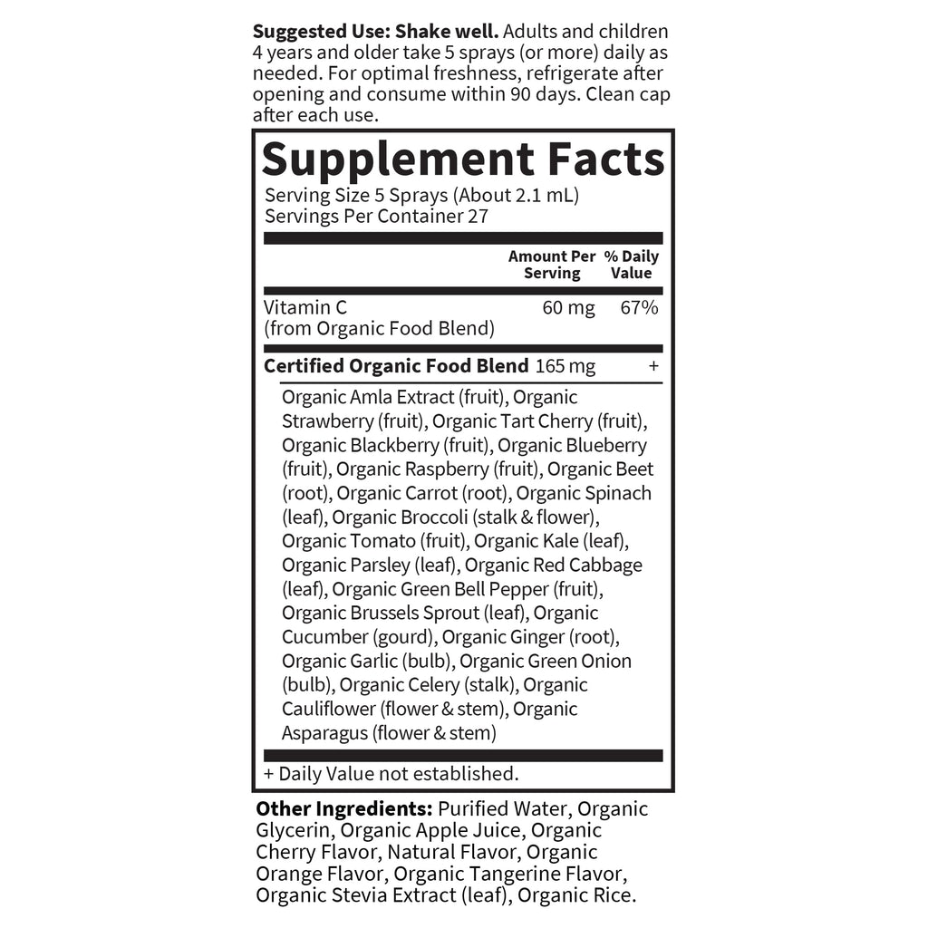 Garden of Life Organics Vitamin C Spray for Kids and Adults - Cherry Tangerine,Vitamin C Supplement,Antioxidant for Immune Support and Skin Health,2 fl oz Liquid Drops,(Pack of 2)