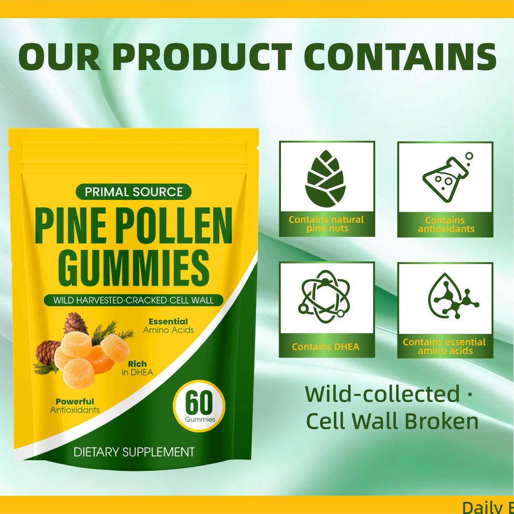 JXlspe Primal Source Pine Pollen Gummies-Herbal Extracts Combined with Gummy-Maximum Absorption - Men's Daily Energy & Recovery Supplement (1)