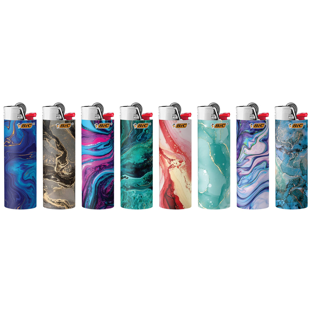 BIC Maxi Pocket Lighter, Special Edition Marble Collection, Assorted Unique Lighter Designs, 8 Count Pack of Lighters (Colors May Vary)