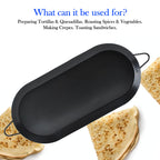 Alpine Cuisine Nonstick Oval Comal Griddle 17.5x8-Inch - Black Carbon Steel Tortilla Comal with Double Handle - Durable, Heavy Duty Comal for Cooking - Even-Heating