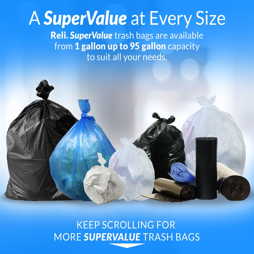 Reli. SuperValue 13 Gallon Trash Bags | 1000 Count Bulk | Tall Kitchen | Can Liners | Clear Multi-Use Garbage Bags