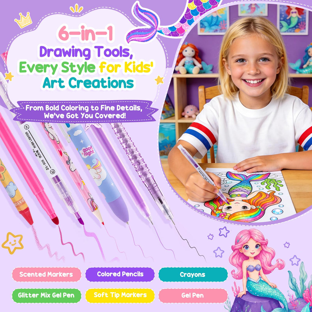 MAIGOZON 56 Pcs Scented Markers Art Supplies for Kids 4-8, Mermaid Toy Gift
